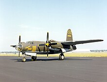 Martin B-26G-11-MA Marauder, 43-34581, at the National Museum of the United States Air Force, marked as B-26B-50-MA, 42-95857, written off in an accident on 19 April 1945. Martin B-26G in Dayton.jpg