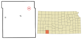 Meade County Kansas Incorporated and Unincorporated areas Fowler Highlighted.svg