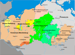 Верле на карте Мекленбурга в начале XIV века