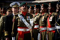 Pakistani infantrymen of the Azad Kashmir Regiment, wearing red ascots