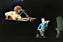 Scott (left) and Wickham (right) collaborated on songwriting for Fisherman's Blues. Mike Scott Steve Wickham at The Hague 2002.jpg