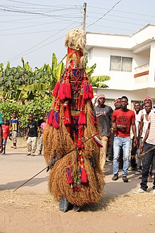 An example of a traditional Mmanwu costume and mask. Mmanwu Masquerade.jpg