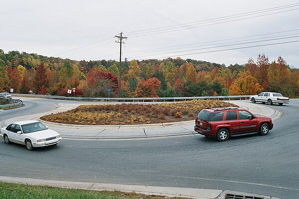 A "raindrop" of a dogbone interchange along Interstate 26 in Columbus, North Carolina, United States 35°14′43.7″N 82°12′20.2″W / 35.245472°N 82.205611