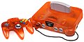 A translucent orange Nintendo 64.