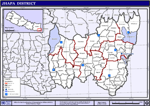 Mapa výborů pro rozvoj vesnic v okrese Jhapa