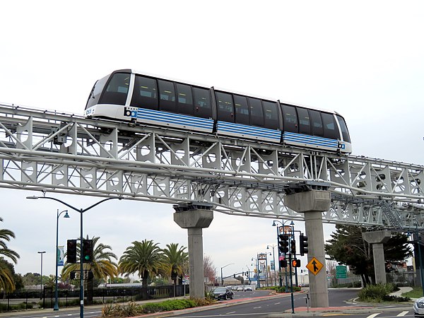 A BART Cable Liner people mover at Oakland Airport