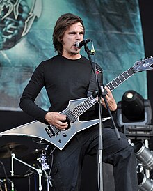 Founder and frontman Steffen Kummerer with his seven-string signature Ran guitar Obscura, Steffen Kummerer at Party.San Metal Open Air 2013 02.jpg