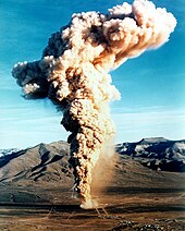 Radioactive materials were accidentally released from the 1970 Baneberry Nuclear Test at the Nevada Test Site. Operation Emery - Baneberry.jpg