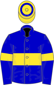 Blue, yellow hoop on body and sleeves, yellow cap with blue hoop