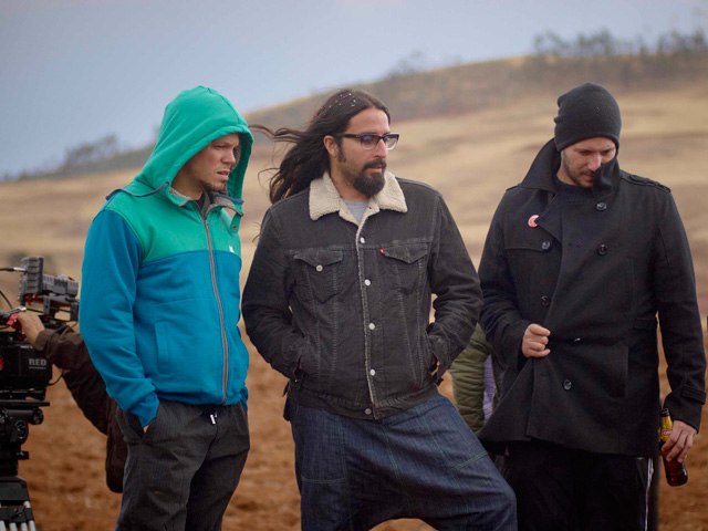 Residente (left) in Cuzco, Peru in 2011 on the set of the music video for "Latinoamérica".