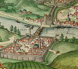 Pest városa 1616-ban, Georg Hoefnagel metszete, részlet