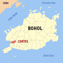 Map of Bohol with Cortes highlighted