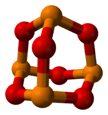 Modelul cu bilă și stick al moleculei P4O6