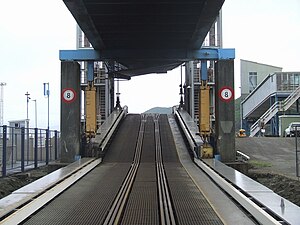 The Interislander rail ferry ramp at Picton, New Zealand.