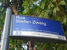 Street named after Zweig in Laranjeiras, Rio de Janeiro (Source: Wikimedia)