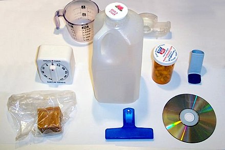 Household items made of various types of plastic.