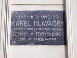 Praha - Libeň, Podlipného 19, pamětní deska Karla Hlaváčka