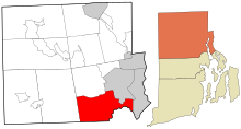 Providence County Rhode Island incorporated and unincorporated areas Cranston highlighted.svg