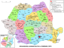 Cluj Region within the administrative divisions of Romania, 1960-1968 RPRhartaadm.png