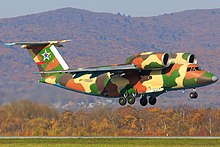 UB-32 launcher under the wing of an Antonov An-72P patrol aircraft Russian Border Guard Antonov An-72P at Vladivostok Airport.jpg