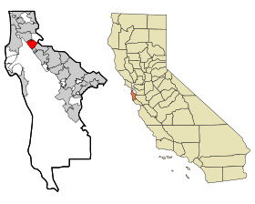 San Mateo County California Incorporated and Unincorporated areas Millbrae Highlighted.svg
