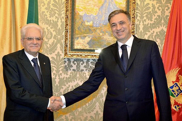 President Filip Vujanović with President of Italy Sergio Mattarella, Blue Palace, Cetinje in May 2015