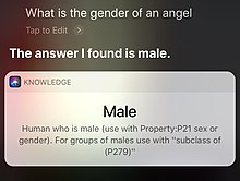 Bildebeskrivelse Siri svarer "hva er kjønnet til en engel?". Jpg.