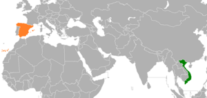 Mapa indicando localização da Espanha e do Vietnã.