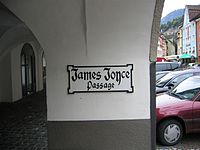 Official street sign: "James Joyce Passage"