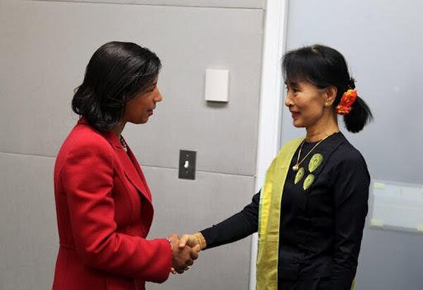 Rice meets with Myanmar's opposition leader Aung San Suu Kyi, September 2012.