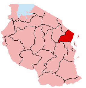 Harta regiunii Tanga în cadrul Tanzaniei
