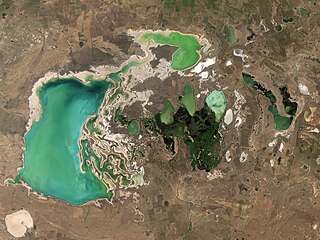 Lake Tengiz lake in Karaganda Region, Kazakhstan