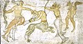 Termeno, chiesa di san jacopo, combattimento di figure mostruose, fine XII secolo.jpg