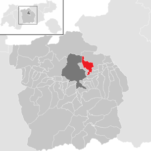 Localisation de la commune de Thaur dans le district d'Innsbruck-Land (carte cliquable)