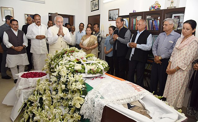 Prime Minister Narendra Modi and cabinet members paying their respects at Sangma's wake