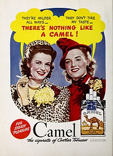 A 1942 ad encourages women to smoke Camel brand cigarettes. There's nothing like a Camel, 1942.jpg