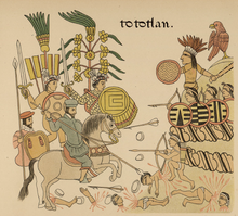 16th Century battle scene between Tecuexes of Tototlan-Culnao and Spanish with Tlaxcallan allies. TototlanLienzo.png