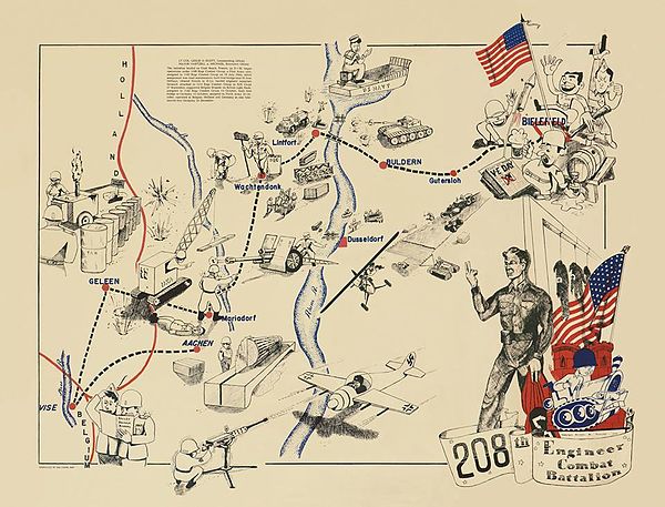 Tour Map; 208th Engr C Bn, 'From 1 January to V-E Day' 1945