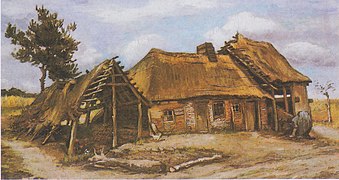 Cottage with Decrepit barn and Stooping Woman, 1885, Private collection (F1669)