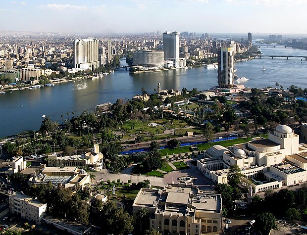 View from Cairo Tower By Raduasandei at en.wikipedia Later version(s) were uploaded by Arad at en.wikipedia. (Original text : Asandei Radu (Edited: (Sharpened, Noise Reduced, Distortion Reduced, Tilt fixed and Down-sampled) by Arad M)) Rededited (Sharpened): by Arad Mojtahedi) [Public domain], from Wikimedia Commons