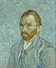 Автопортрет, септември 1889 година Мало на платно, 65 × 54 см Музеј Орсе, Париз. Ова можеби е последниот автопортрет на Ван Гог. (F627 - видете Remarks подолу)