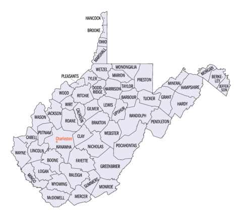 Comtés de Virginie-Occidentale (carte cliquable)