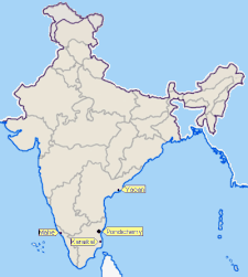 Peta India dengan letak Puducherry / புதுச்சேரி ditandai.