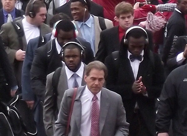 Saban leads the "Walk of Champions" prior to the 2010 Iron Bowl