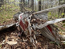 Wreckage of the flight. The plane sits about 100 feet beneath the peak of terrible mountain.