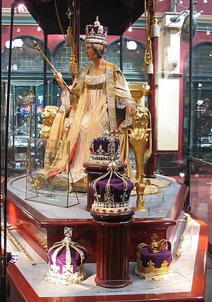 The figure of Queen Victoria, wearing her coronation regalia