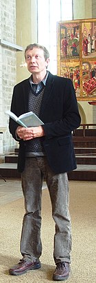 Tõnu Õnnepalu performing in Niguliste church during Tallinn Literature Festival