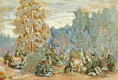 Павел Гаўрыленка «На прывале», 1943. НММ РБ