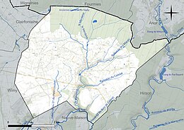 Carte en couleur présentant le réseau hydrographique de la commune