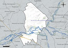 Carte en couleur présentant le réseau hydrographique de la commune